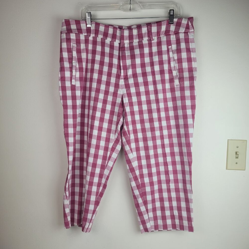 Time and Tru pink white gingham check capri pants zip front pockets pinup 18 - Picture 3 of 11